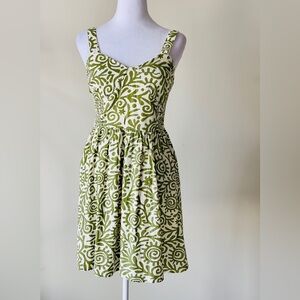 Japna Floral Green & Cream Print Sundress with a Fitted Bodice & a flared skirt.
